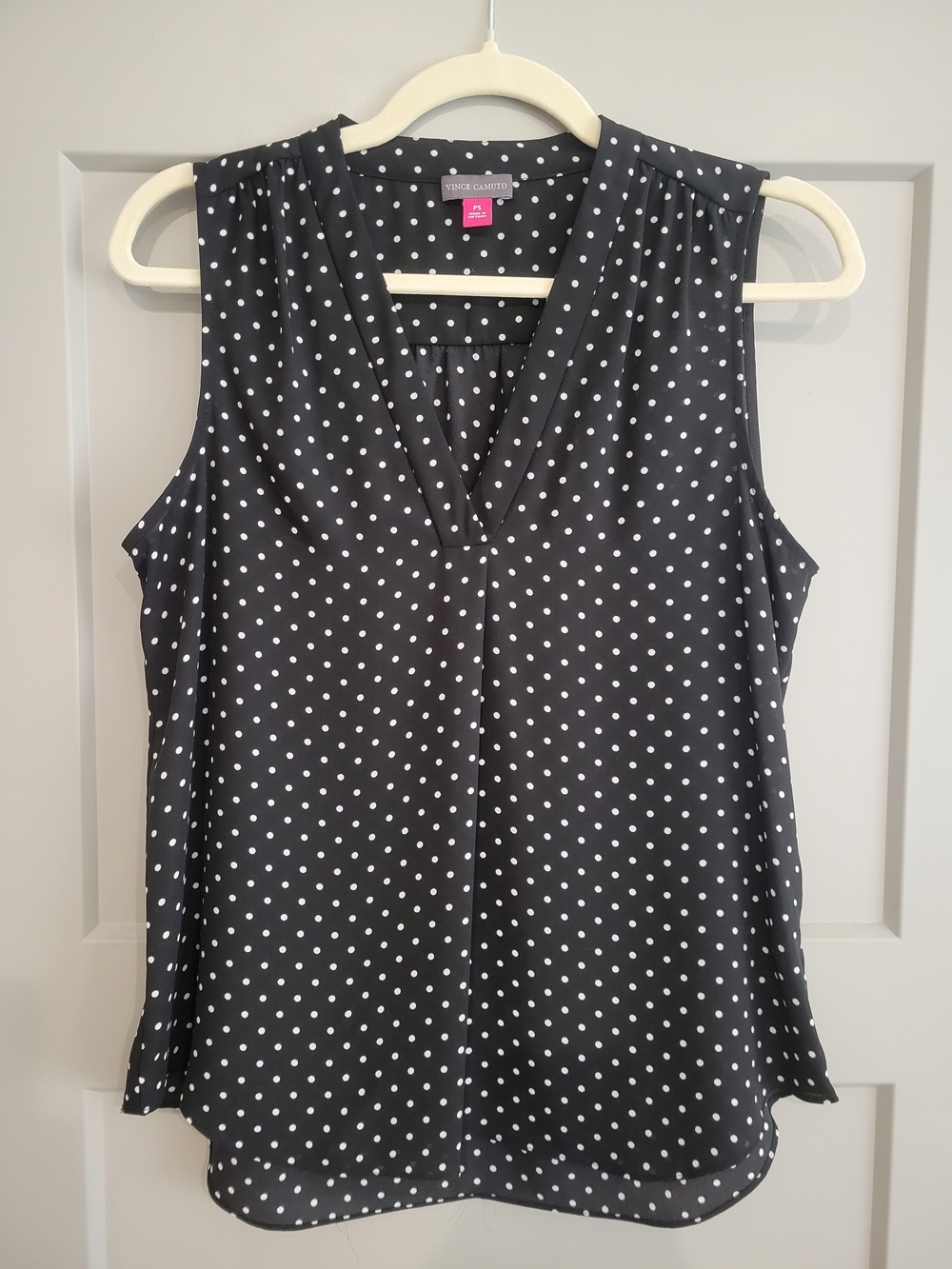 Vince Camuto Polka Dot Sleeveless V-Neck Blouse